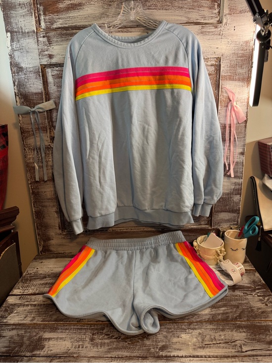 Other - Light Blue Rainbow Stripe Sweatshirt & Shorts Set